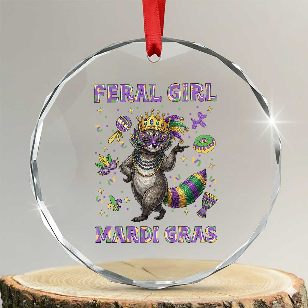 Mardi Gras Raccoon Crystal Glass Ornament Feral Girl Mardi Gras TS14 Transparent Glass 3'' Circle Print Your Wear