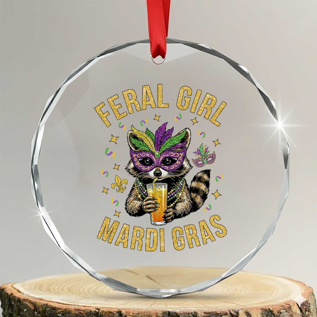 Mardi Gras Raccoon Crystal Glass Ornament Feral Girl Mardi Gras Trash Panda TS14 Transparent Glass 3'' Circle Print Your Wear