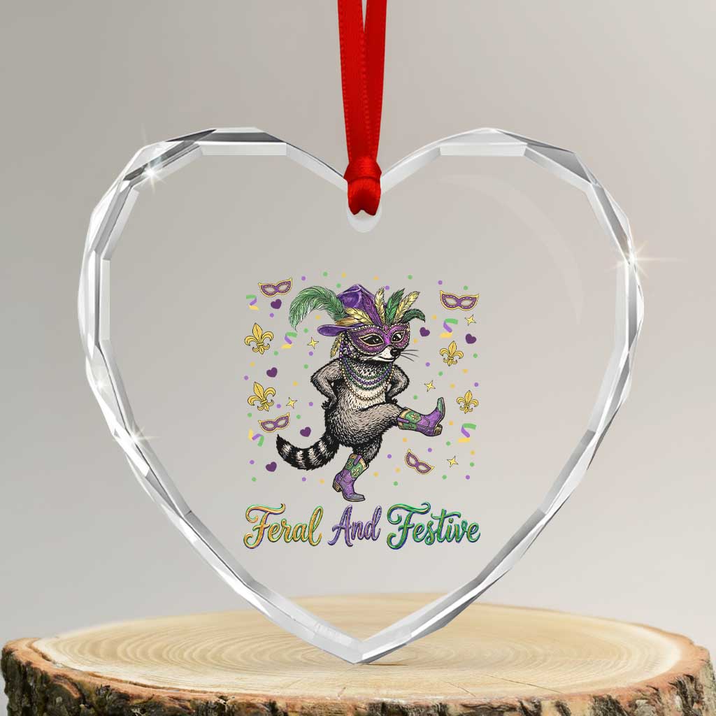 Mardi Gras Raccoon Heart Crystal Glass Ornament Feral And Festive TS14 Transparent Glass 3'' Heart Print Your Wear