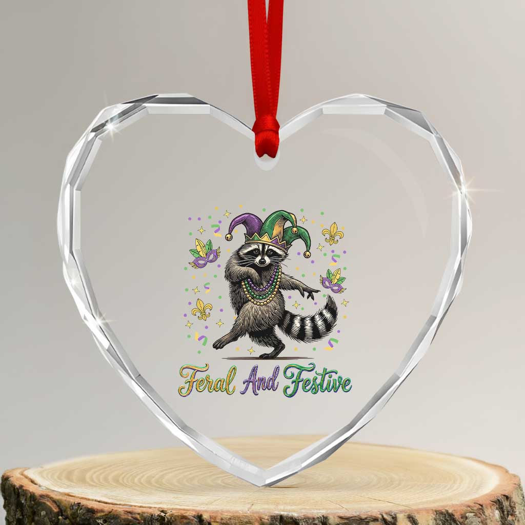 Mardi Gras Raccoon Heart Crystal Glass Ornament Feral And Festive Trased Panda TS14 Transparent Glass 3'' Heart Print Your Wear