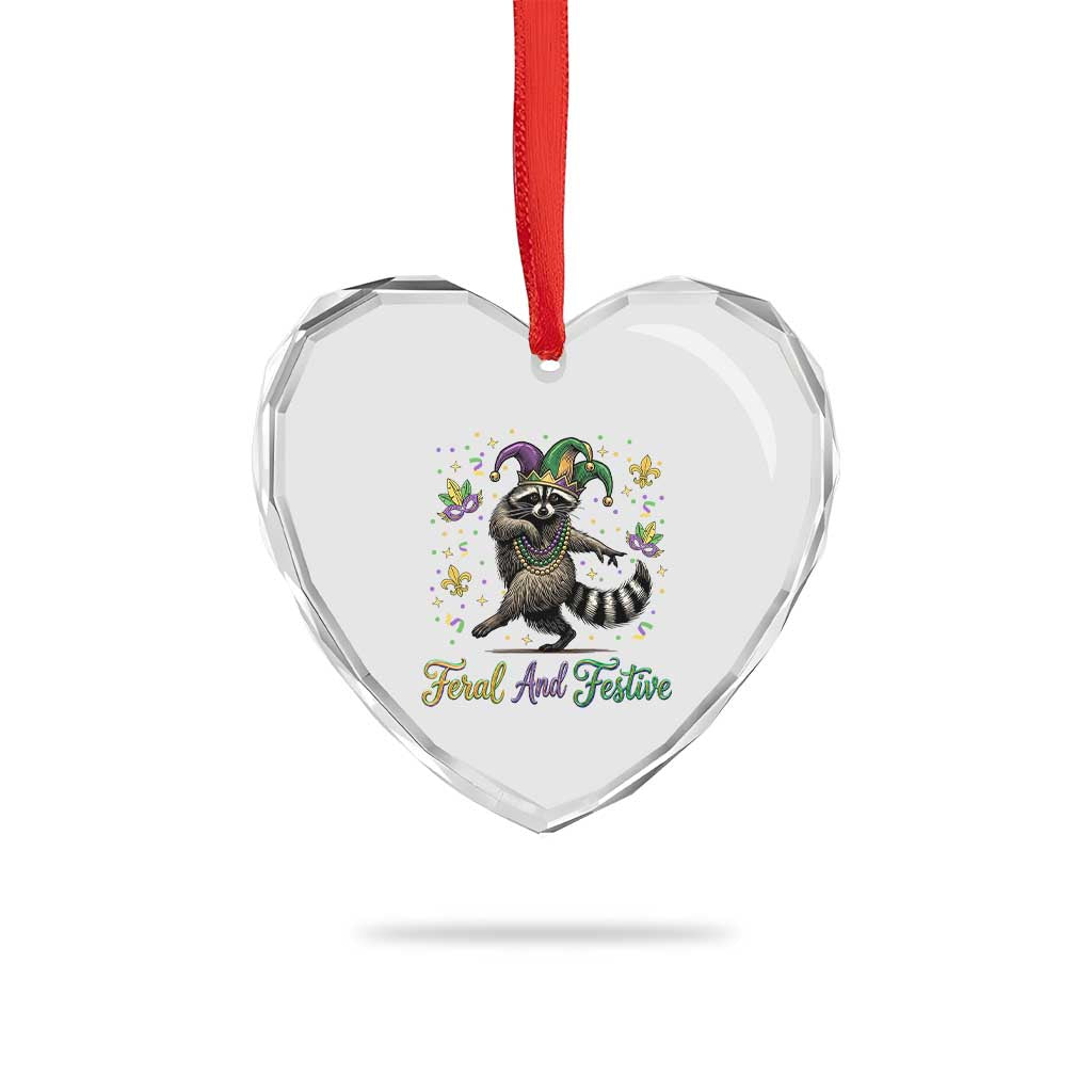 Mardi Gras Raccoon Heart Crystal Glass Ornament Feral And Festive Trased Panda TS14 Print Your Wear