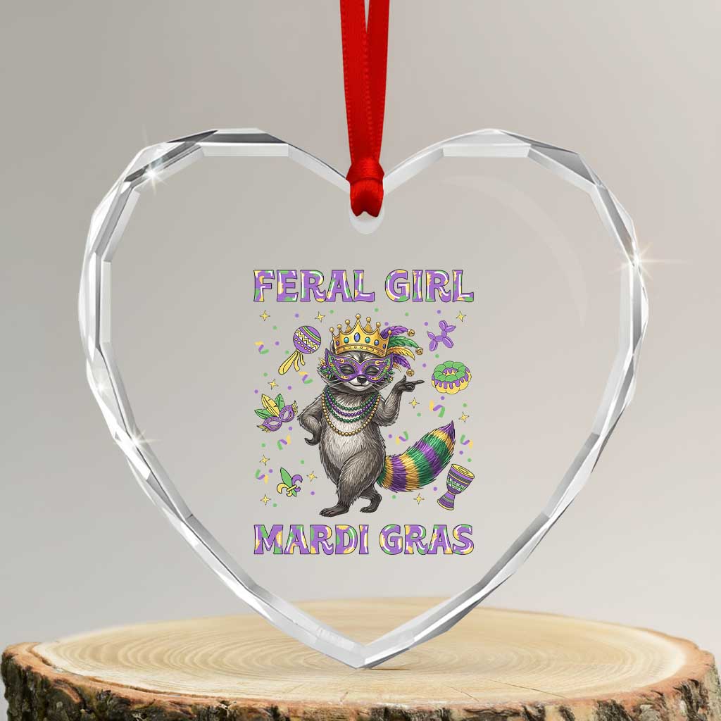 Mardi Gras Raccoon Heart Crystal Glass Ornament Feral Girl Mardi Gras TS14 Transparent Glass 3'' Heart Print Your Wear