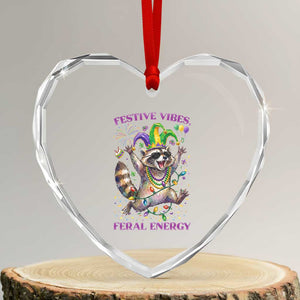 Mardi Gras Raccoon Heart Crystal Glass Ornament Festive Vibes Feral Energy TS14 Transparent Glass 3'' Heart Print Your Wear