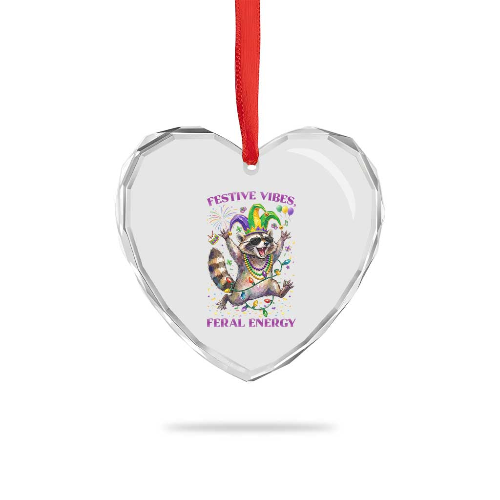 Mardi Gras Raccoon Heart Crystal Glass Ornament Festive Vibes Feral Energy TS14 Print Your Wear