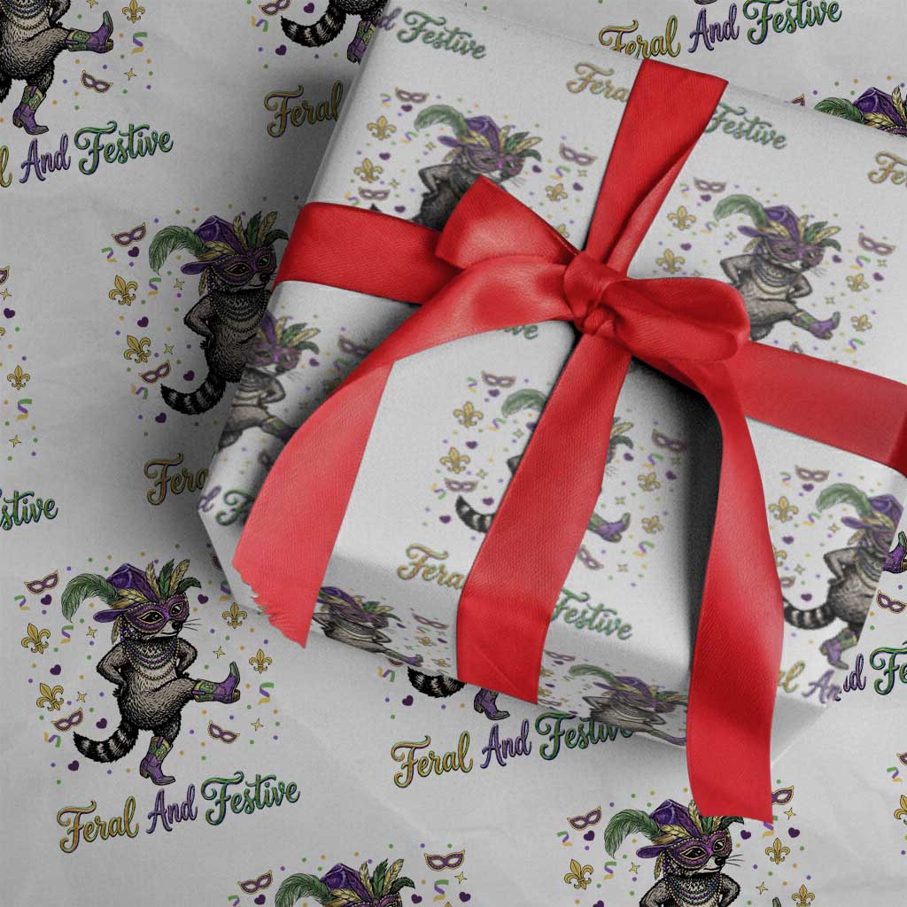 Mardi Gras Raccoon Wrapping Paper Roll Feral And Festive TS14 White Print Your Wear