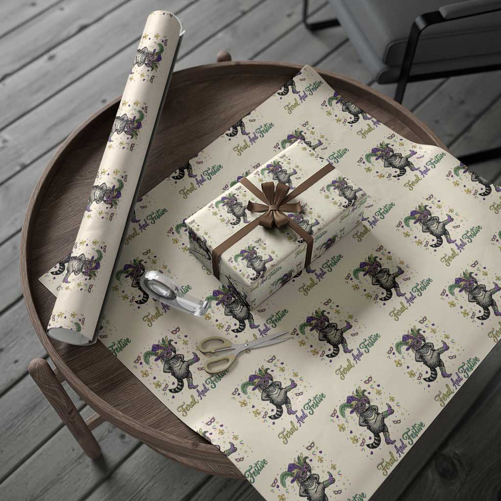 Mardi Gras Raccoon Wrapping Paper Roll Feral And Festive TS14 Beige Print Your Wear