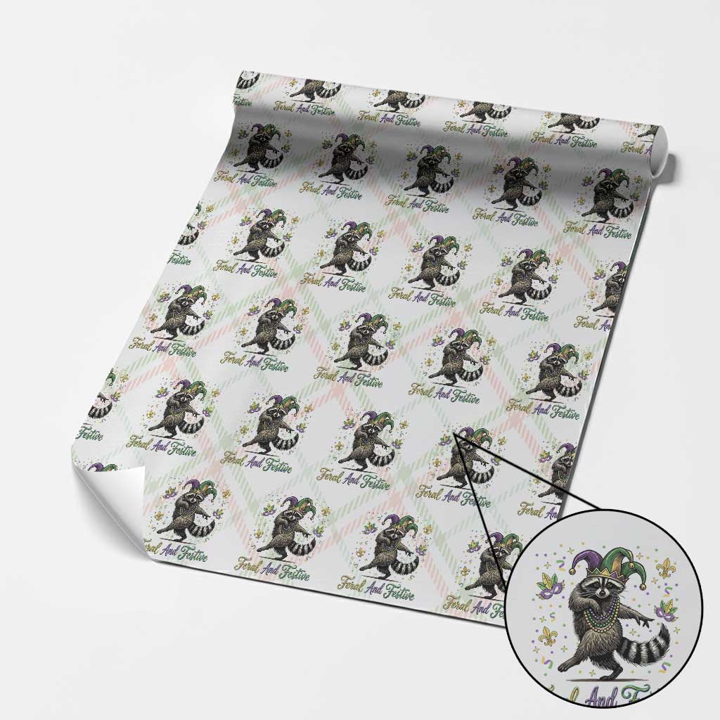 Mardi Gras Raccoon Wrapping Paper Roll Feral And Festive Trased Panda TS14 Christmas Plaid Print Your Wear