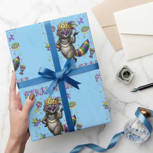 Mardi Gras Raccoon Wrapping Paper Roll Feral Girl Mardi Gras TS14 Light Blue Print Your Wear