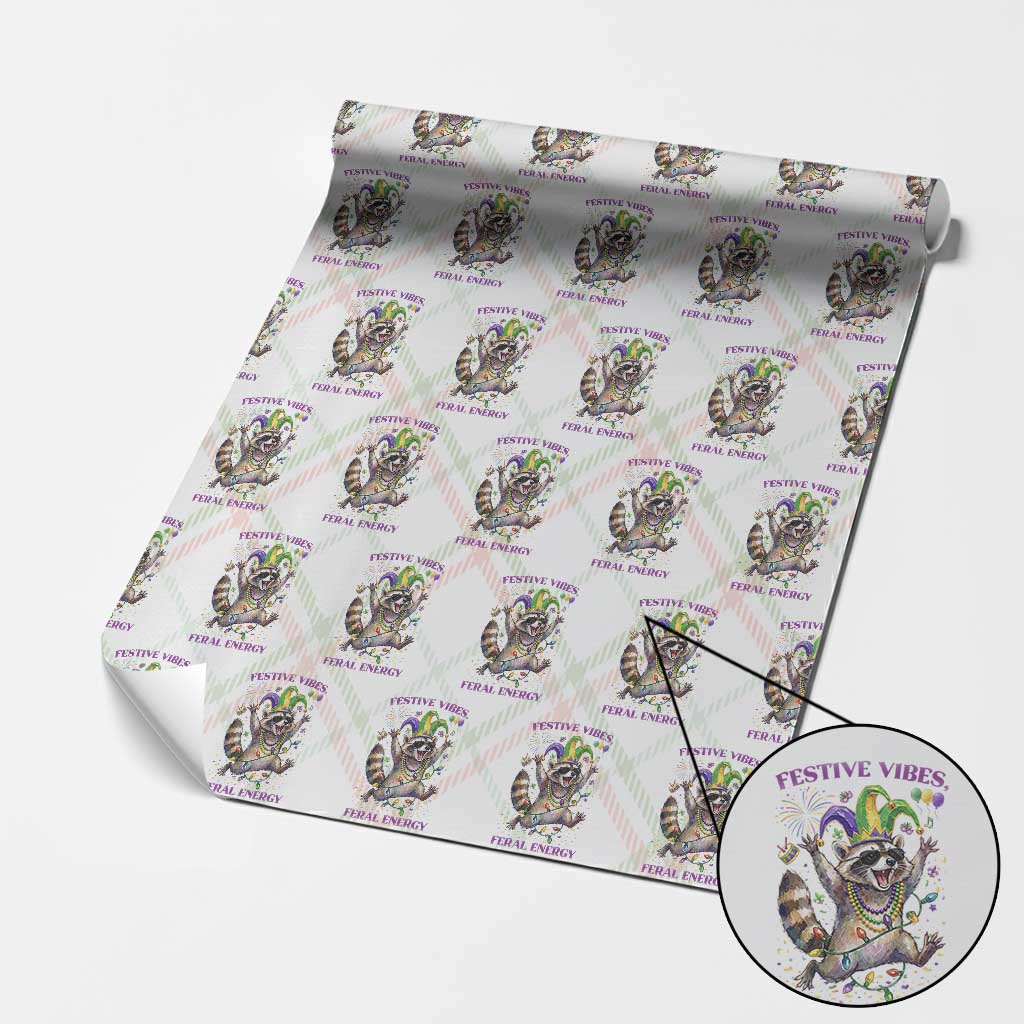 Mardi Gras Raccoon Wrapping Paper Roll Festive Vibes Feral Energy TS14 Christmas Plaid Print Your Wear