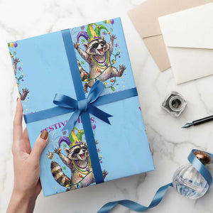 Mardi Gras Raccoon Wrapping Paper Roll Festive Vibes Feral Energy TS14 Light Blue Print Your Wear