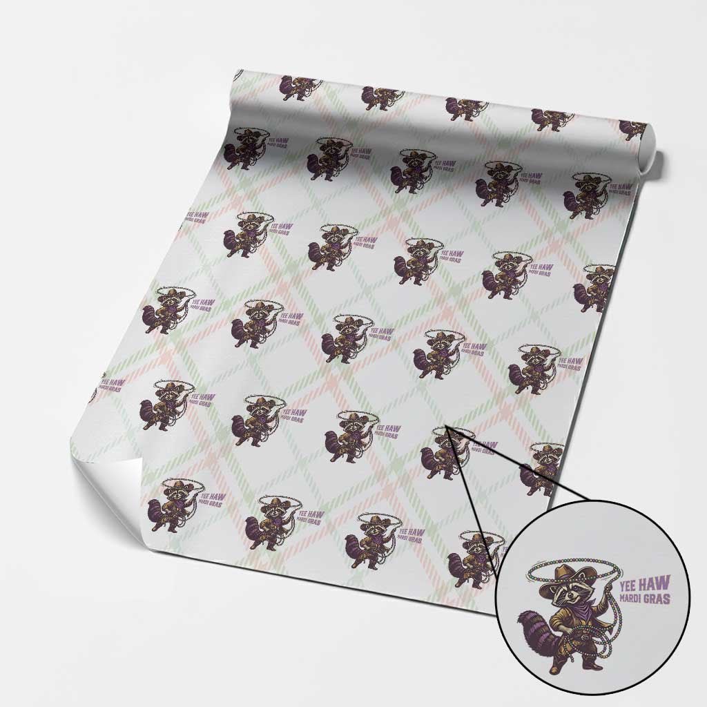 Mardi Gras Raccoon Wrapping Paper Roll Yee Haw Cowboy Mardi Gras Carnival Trendy Meme TS14 Christmas Plaid Print Your Wear