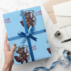 Mardi Gras Raccoon Wrapping Paper Roll Yee Haw Cowboy Mardi Gras Carnival Trendy Meme TS14 Light Blue Print Your Wear