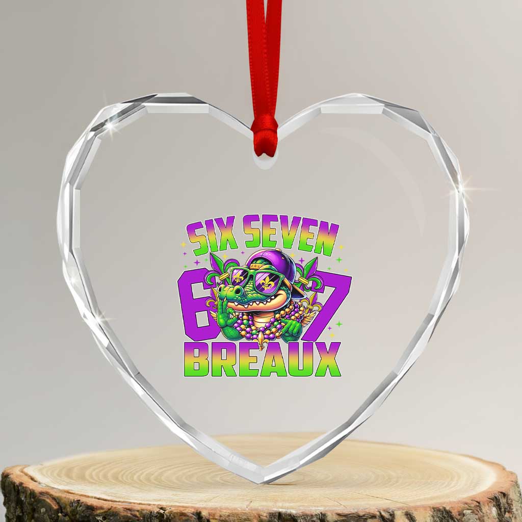 Mardi Gras Six Seven Breaux Heart Crystal Glass Ornament Funny Mardigator Alligator 6 7 Meme TS11 Transparent Glass 3'' Heart Print Your Wear