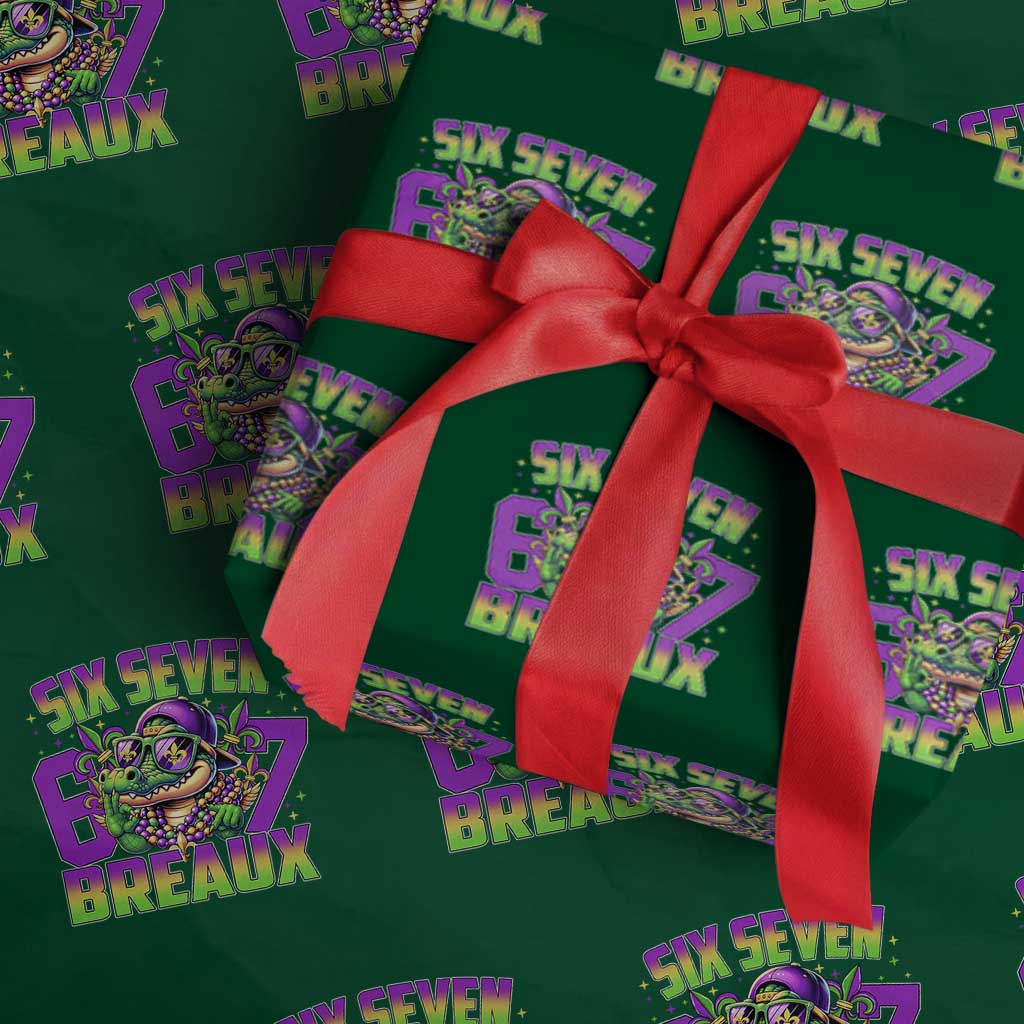 Mardi Gras Six Seven Breaux Wrapping Paper Roll Funny Mardigator Alligator 6 7 Meme TS11 Green Print Your Wear