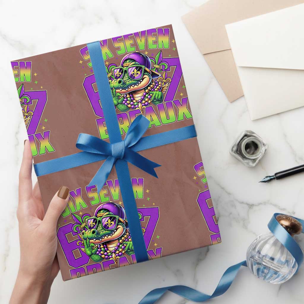 Mardi Gras Six Seven Breaux Wrapping Paper Roll Funny Mardigator Alligator 6 7 Meme TS11 Mocha Print Your Wear