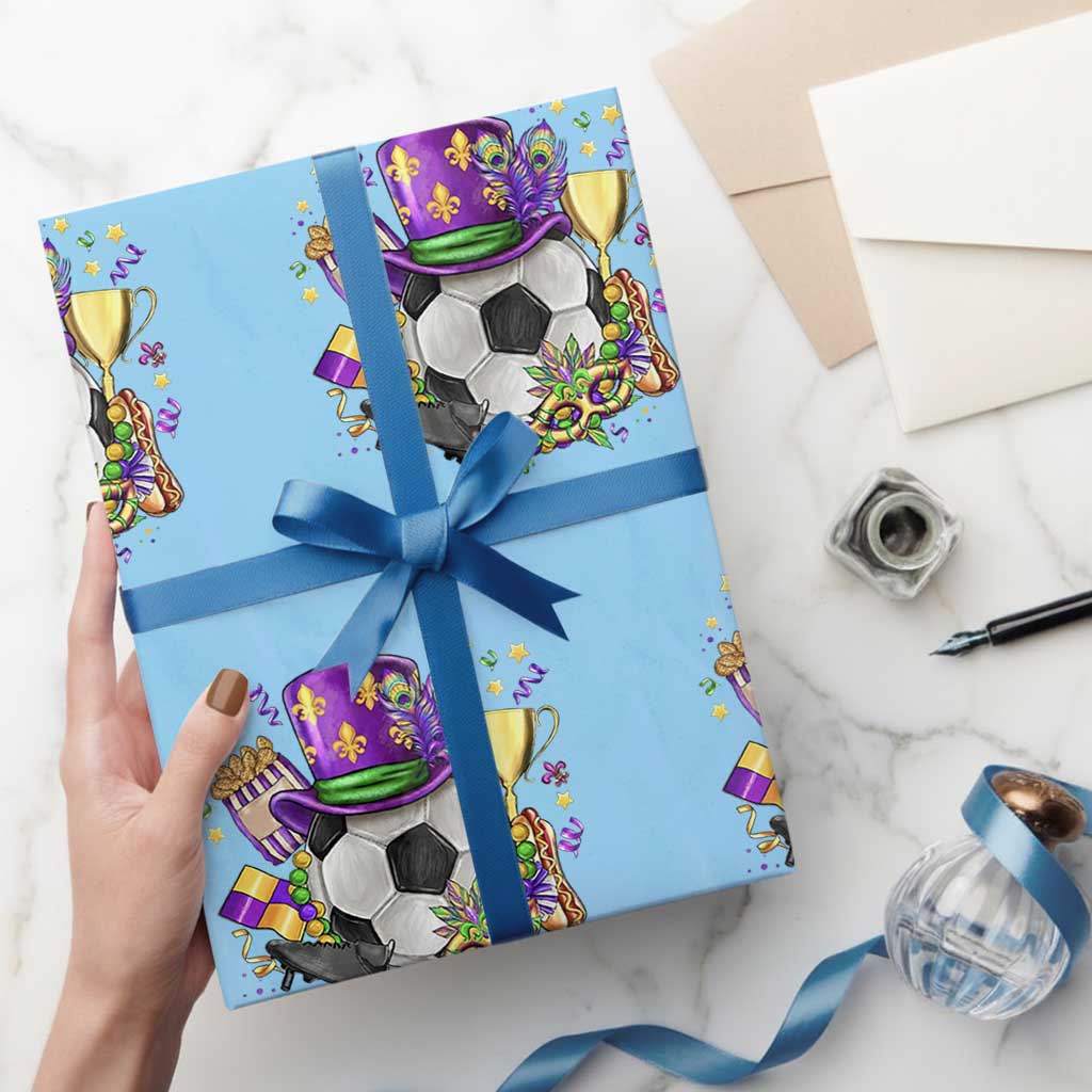 Mardi Gras Soccer Ball Wrapping Paper Roll Funny Soccer Player Gift TS12 Light Blue Print Your Wear