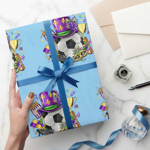 Mardi Gras Soccer Ball Wrapping Paper Roll Funny Soccer Player Gift TS12 Light Blue Print Your Wear