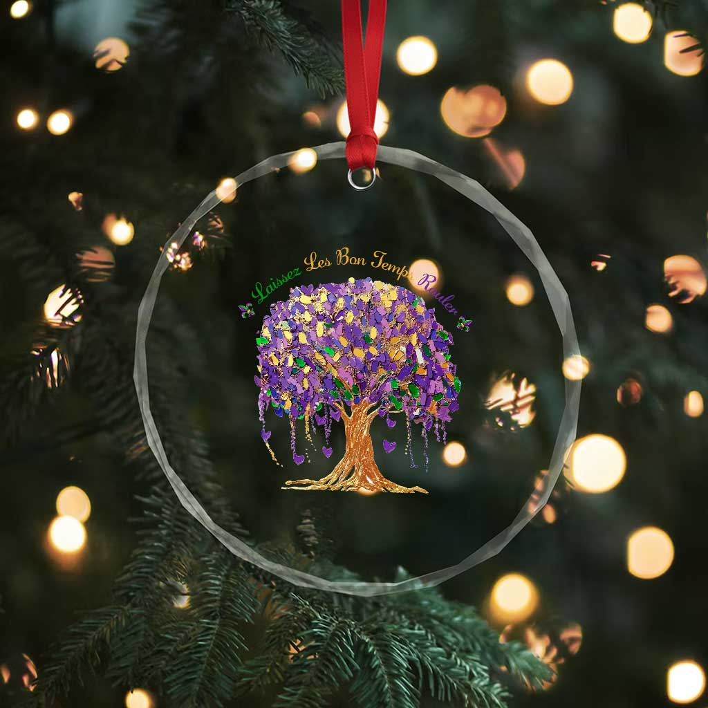 Mardi Gras Tree Brushstroke Graphic Crystal Glass Ornament Laissez Les Bon Temps Rouler TS11 Print Your Wear