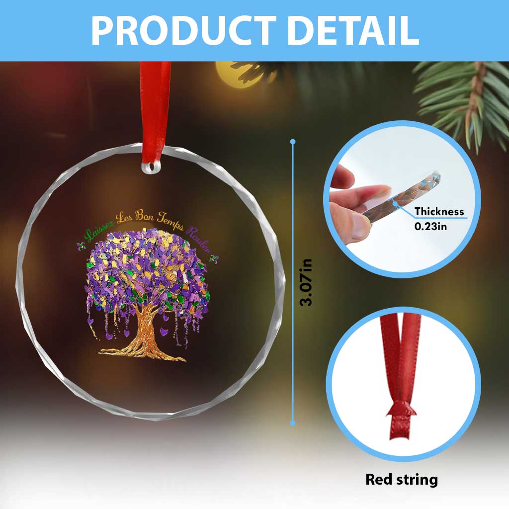 Mardi Gras Tree Brushstroke Graphic Crystal Glass Ornament Laissez Les Bon Temps Rouler TS11 Print Your Wear
