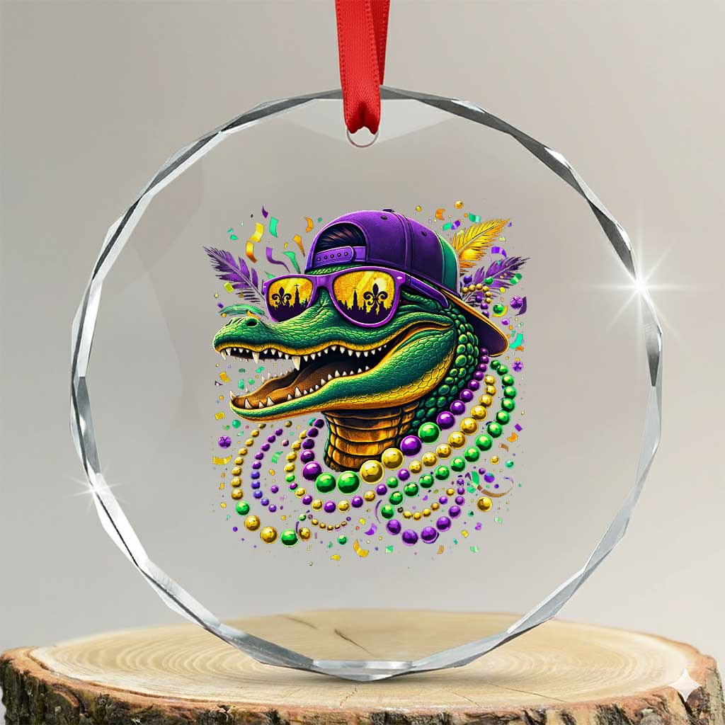 Mardigator Mardi Gras Alligator Carnival Beads Crystal Glass Ornament TS11 Transparent Glass 3'' Circle Print Your Wear