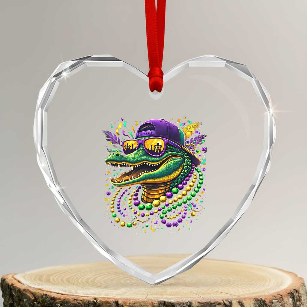 Mardigator Mardi Gras Alligator Carnival Beads Heart Crystal Glass Ornament TS11 Transparent Glass 3'' Heart Print Your Wear