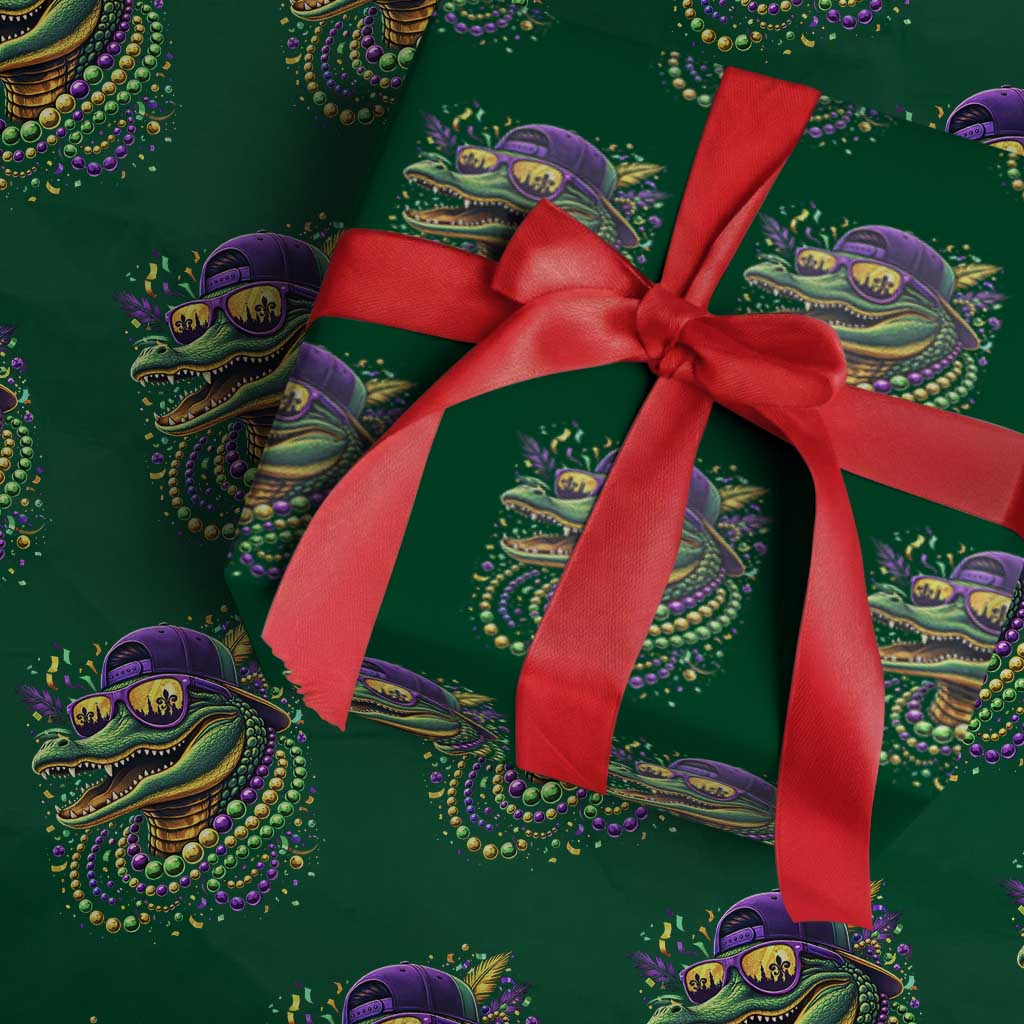 Mardigator Mardi Gras Alligator Carnival Beads Wrapping Paper Roll TS11 Green Print Your Wear