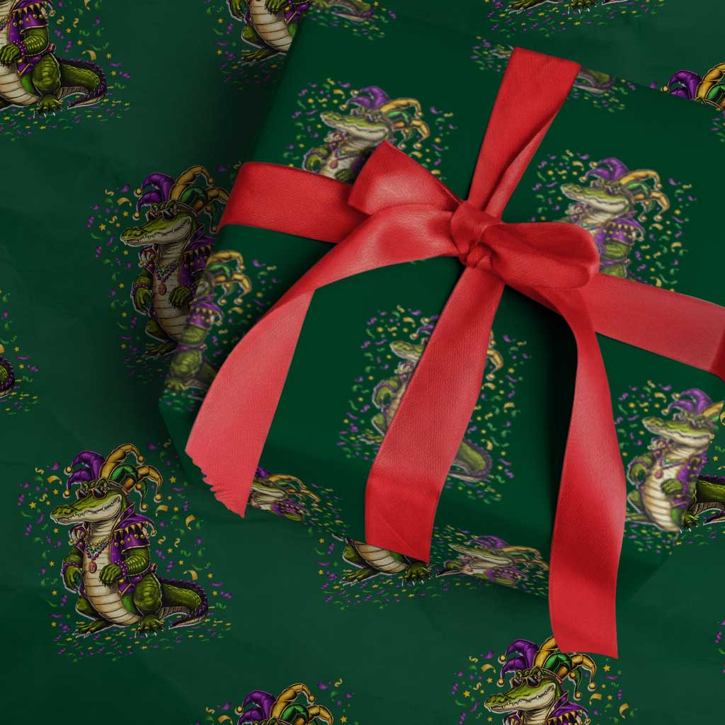 Mardigator Mardi Gras Wrapping Paper Roll Alligator Louisiana New Orleans Party Custume Beads TS10 Green Print Your Wear