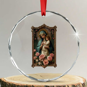 Marian Catholic Ave Maria Crystal Glass Ornament Blessed Mother Mary Hail Vintage Aesthetic TS09 Transparent Glass 3'' Circle Print Your Wear