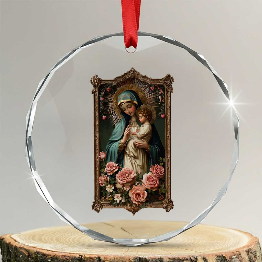 Marian Catholic Ave Maria Crystal Glass Ornament Blessed Mother Mary Hail Vintage Aesthetic TS09 Transparent Glass 3'' Circle Print Your Wear