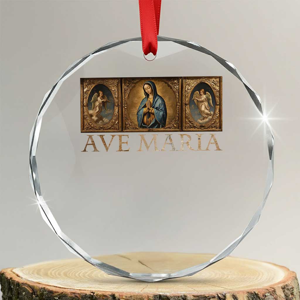 Marian Catholic Ave Maria Crystal Glass Ornament Vintage Aesthetic Blessed Mother Mary Hail TS09 Transparent Glass 3'' Circle Print Your Wear