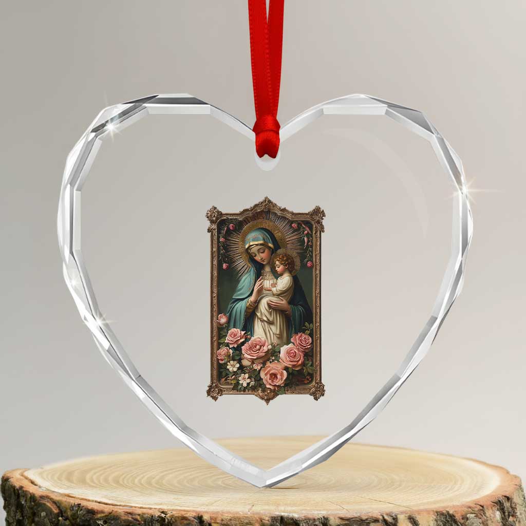 Marian Catholic Ave Maria Heart Crystal Glass Ornament Blessed Mother Mary Hail Vintage Aesthetic TS09 Transparent Glass 3'' Heart Print Your Wear