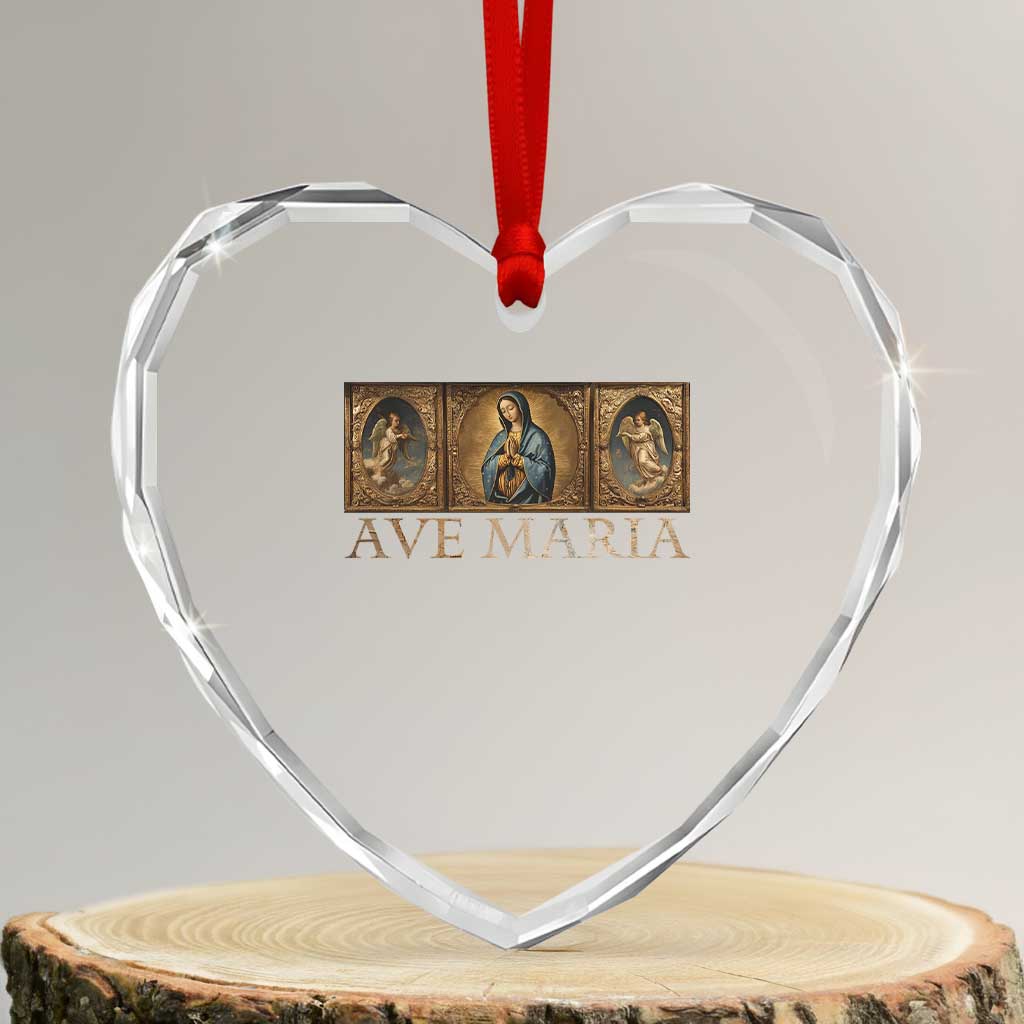 Marian Catholic Ave Maria Heart Crystal Glass Ornament Vintage Aesthetic Blessed Mother Mary Hail TS09 Transparent Glass 3'' Heart Print Your Wear