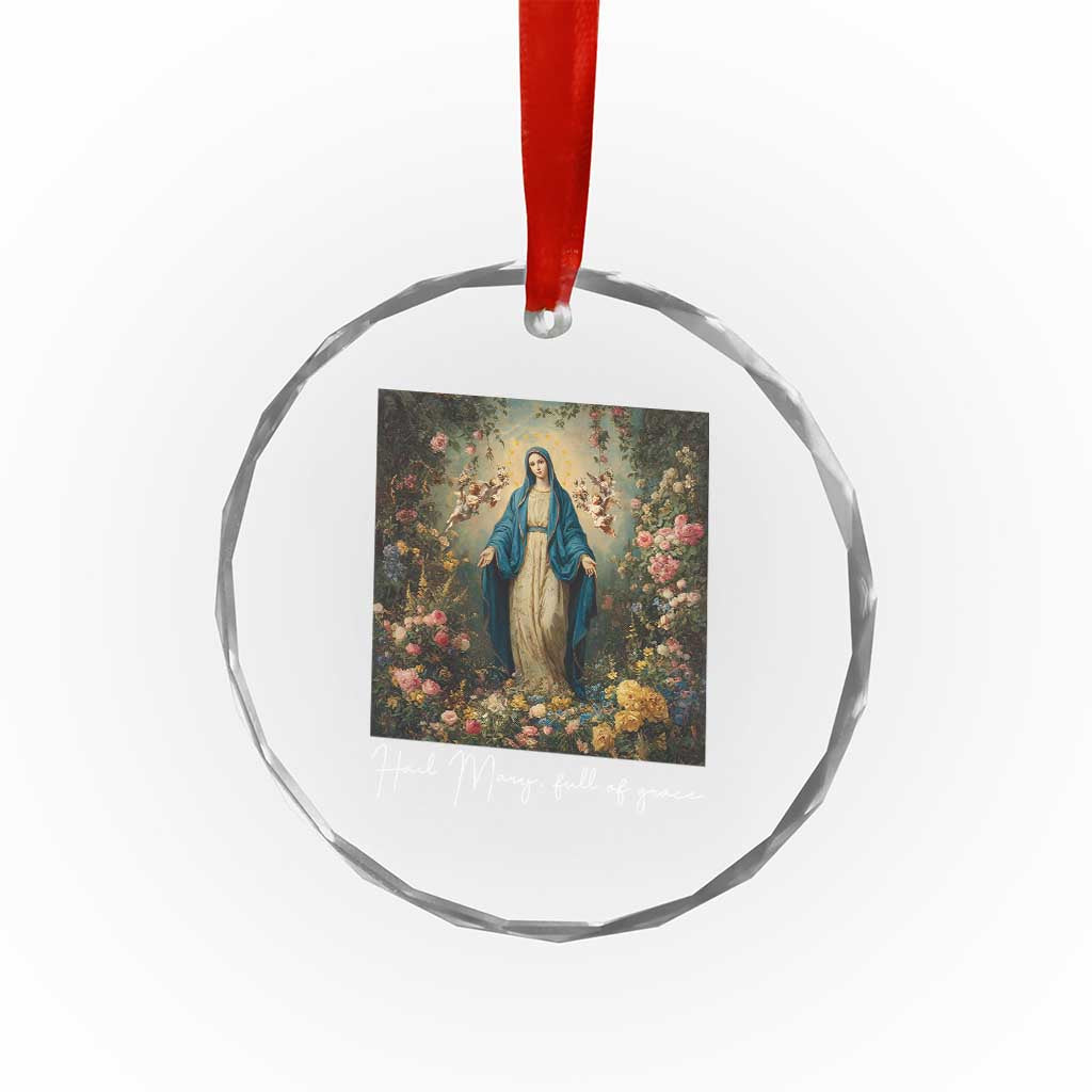 Marian Catholic Crystal Glass Ornament Hail Mary Full Of Grace Blessed Virgin Mary Floral TS10 Print Your Wear
