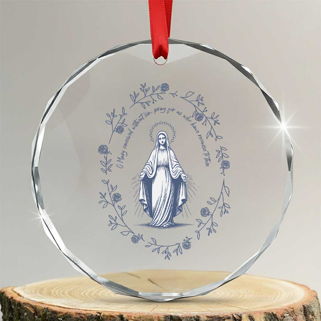 Marian Catholic Crystal Glass Ornament Virgin Mary Catholic Floral Women Religious TS10 Transparent Glass 3'' Circle Print Your Wear