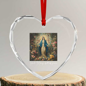 Marian Catholic Heart Crystal Glass Ornament Hail Mary Full Of Grace Blessed Virgin Mary Floral TS10 Transparent Glass 3'' Heart Print Your Wear
