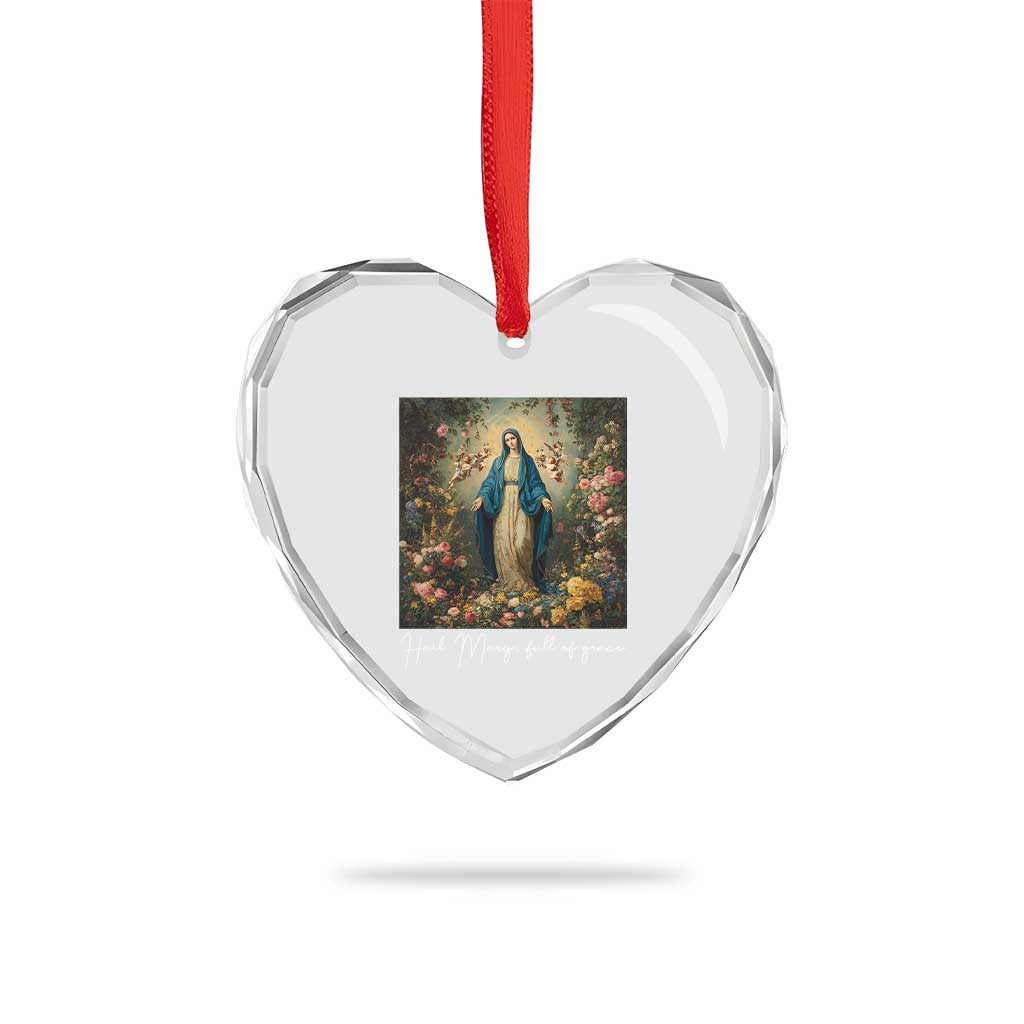 Marian Catholic Heart Crystal Glass Ornament Hail Mary Full Of Grace Blessed Virgin Mary Floral TS10 Print Your Wear