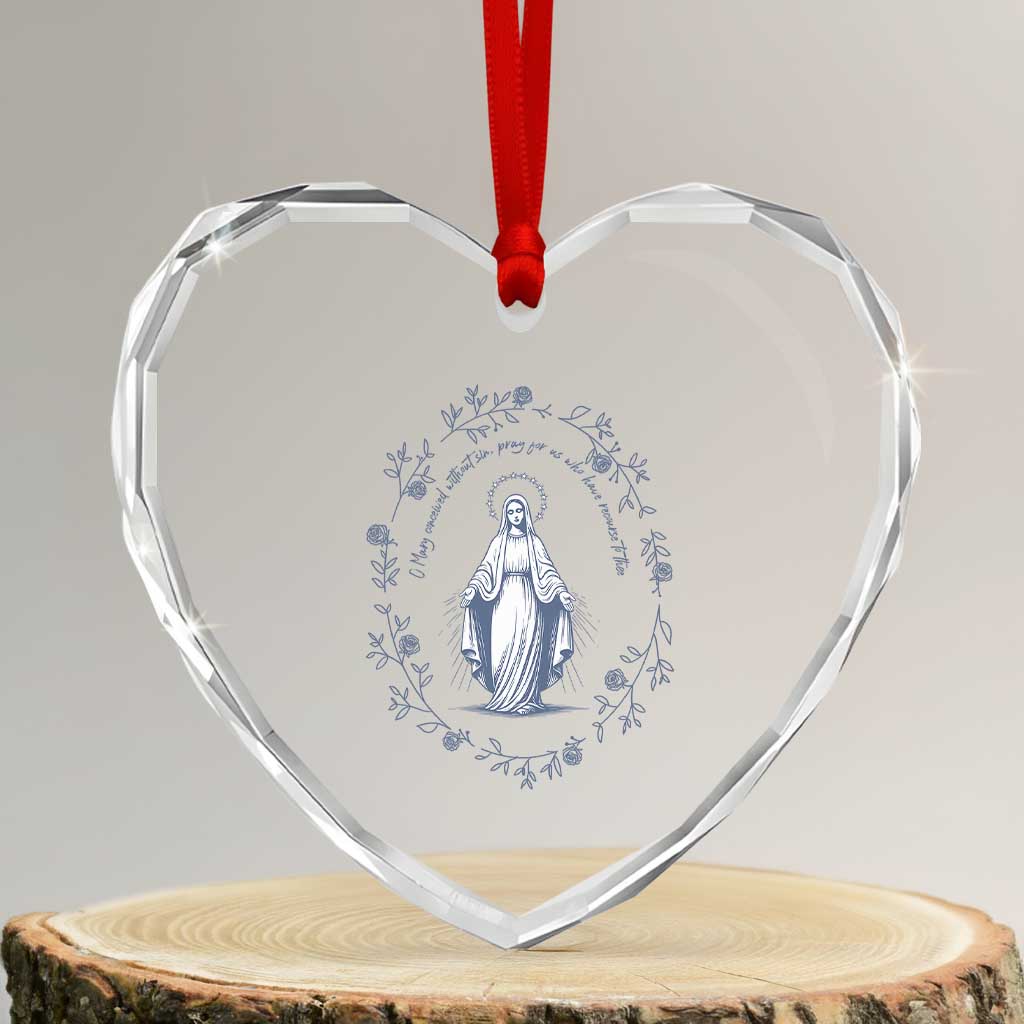 Marian Catholic Heart Crystal Glass Ornament Virgin Mary Catholic Floral Women Religious TS10 Transparent Glass 3'' Heart Print Your Wear