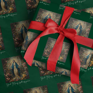 Marian Catholic Wrapping Paper Roll Hail Mary Full Of Grace Blessed Virgin Mary Floral TS10 Green Print Your Wear