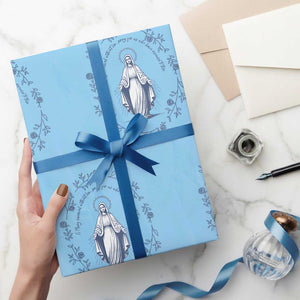 Marian Catholic Wrapping Paper Roll Virgin Mary Catholic Floral Women Religious TS10 Light Blue Print Your Wear