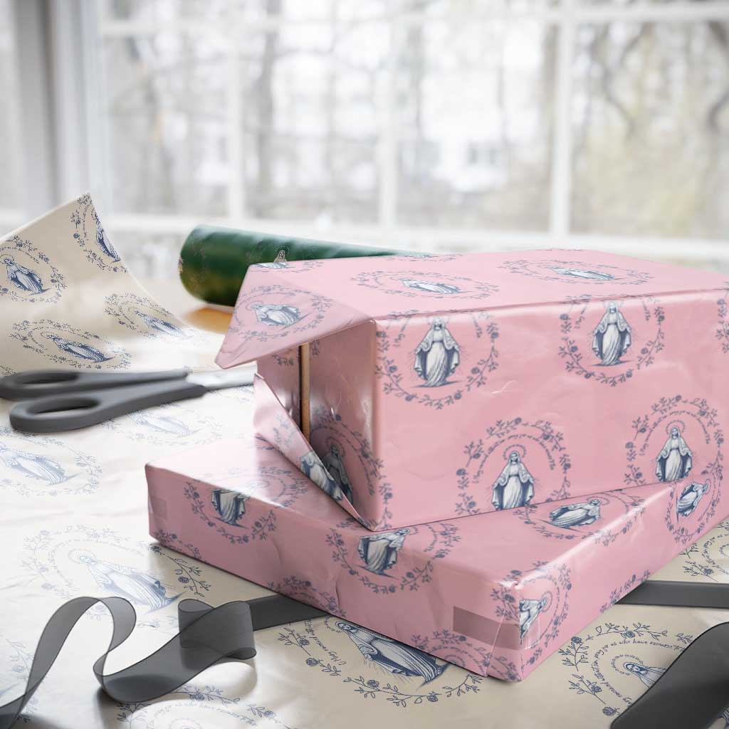 Marian Catholic Wrapping Paper Roll Virgin Mary Catholic Floral Women Religious TS10 Light Pink Print Your Wear
