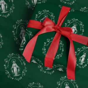 Marian Catholic Wrapping Paper Roll Virgin Mary Floral Women Religious Catholic Gift TS10 Green Print Your Wear
