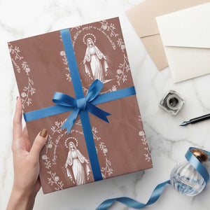 Marian Catholic Wrapping Paper Roll Virgin Mary Floral Women Religious Catholic Gift TS10 Mocha Print Your Wear