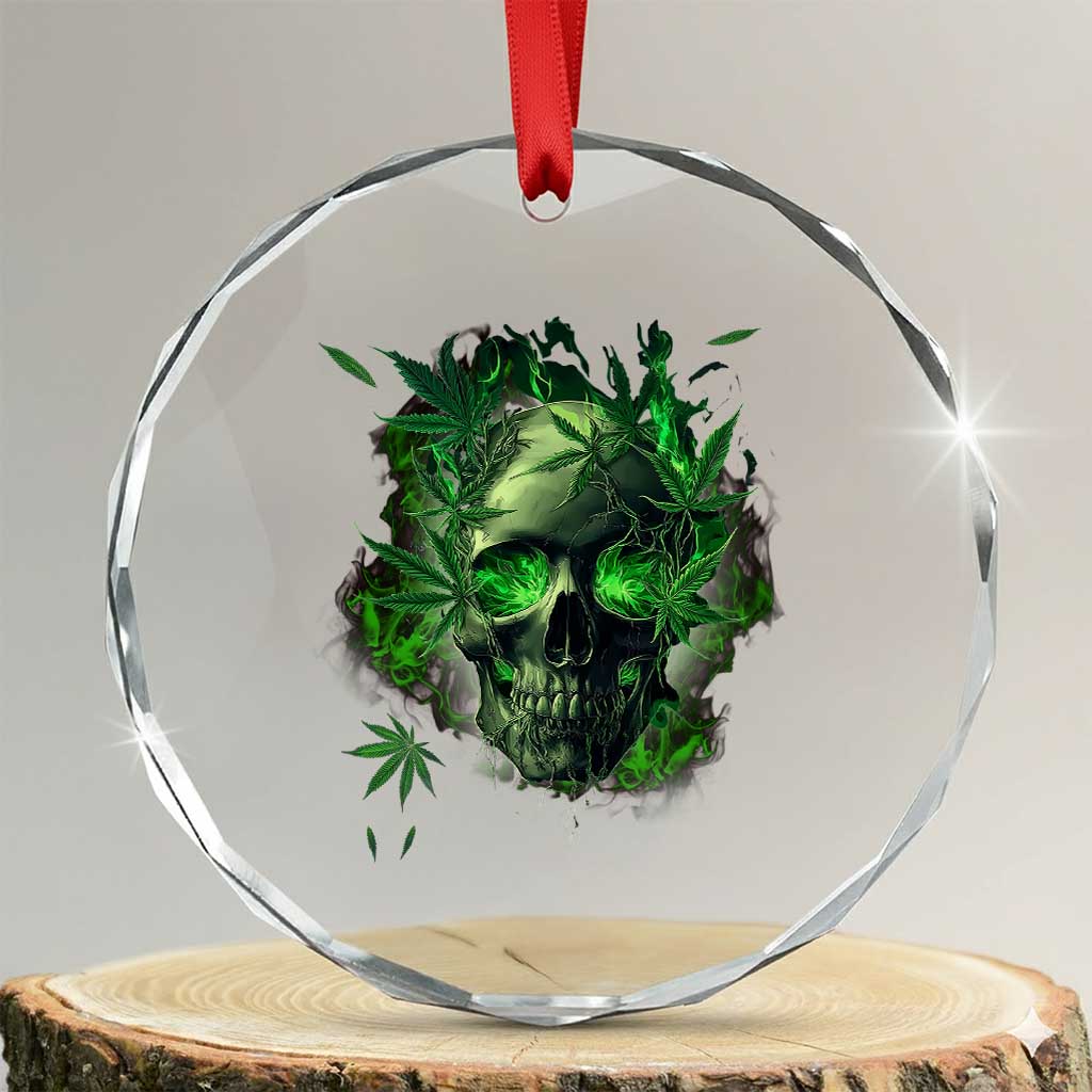 Marijuana Skull Crystal Glass Ornament Smoke Weed Cannabis 420 Pot Leaf TS02 Transparent Glass 3'' Circle Print Your Wear