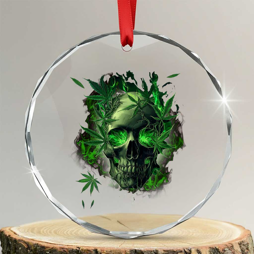 Marijuana Skull Crystal Glass Ornament Smoke Weed Cannabis 420 Pot Leaf TS02 Transparent Glass 3'' Circle Print Your Wear