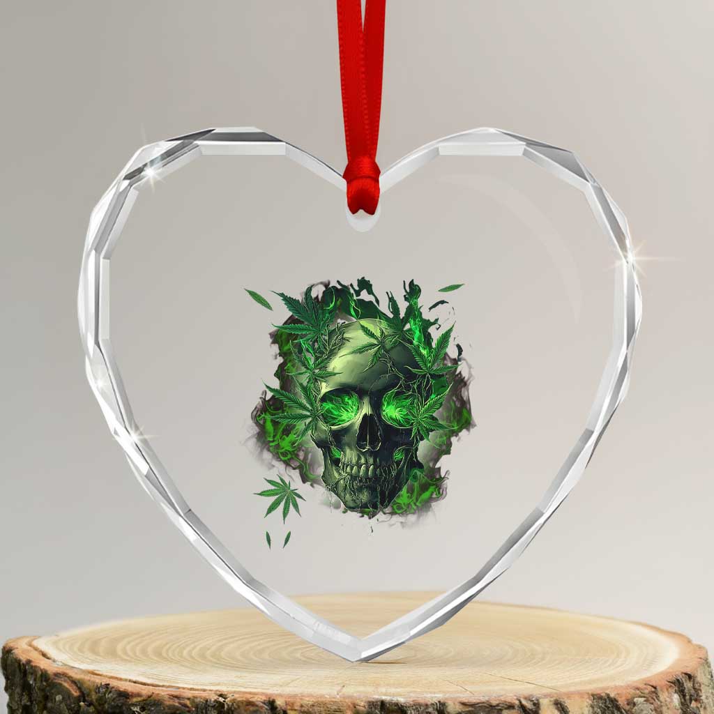 Marijuana Skull Heart Crystal Glass Ornament Smoke Weed Cannabis 420 Pot Leaf TS02 Transparent Glass 3'' Heart Print Your Wear