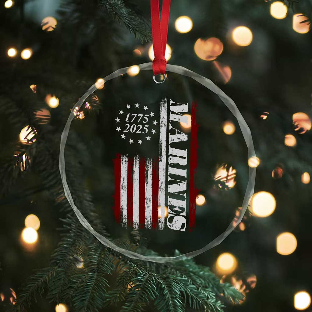 Marine 250th Anniversary Crystal Glass Ornament Retro Patriotic Military Veteran Gift American Flag TS10 Print Your Wear