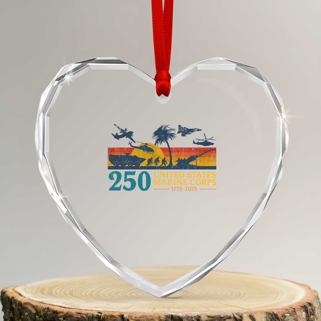 Marine 250th Anniversary Heart Crystal Glass Ornament Patriotic Military Gift for Veterans TS10 Transparent Glass 3'' Heart Print Your Wear