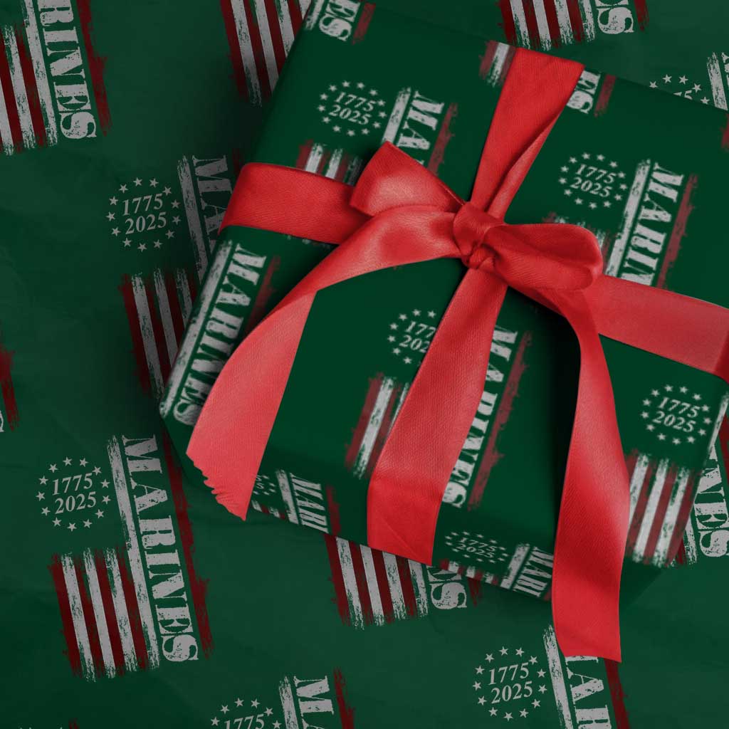 Marine 250th Anniversary Wrapping Paper Roll Retro Patriotic Military Veteran Gift American Flag TS10 Green Print Your Wear