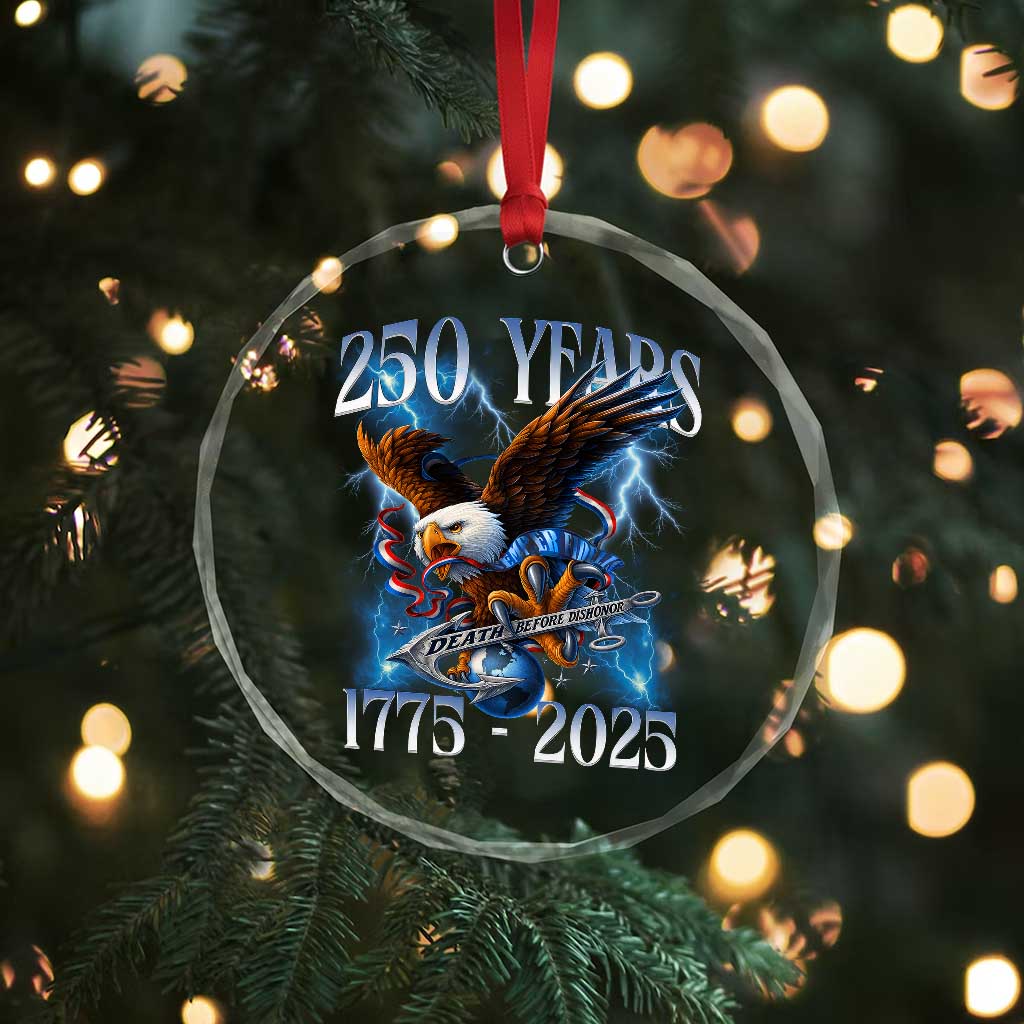 Marine Veteran 250th Anniversary Crystal Glass Ornament Eagle Patriotic Military Gift for Marines Veterans TS10 Print Your Wear