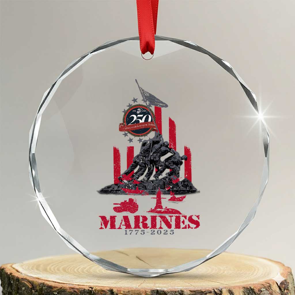 Marine Veteran 250th Anniversary Crystal Glass Ornament Retro Military Corps American Flag TS10 Transparent Glass 3'' Circle Print Your Wear